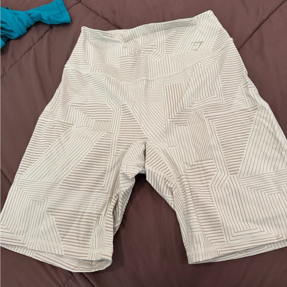 Gymshark Cream Geometric Bike Shorts